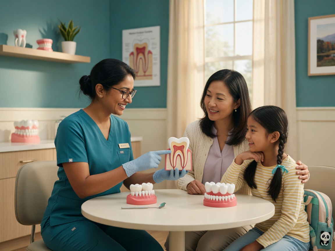 Educación dental preventiva con una familia en LeesPike Dental en Sterling, VA