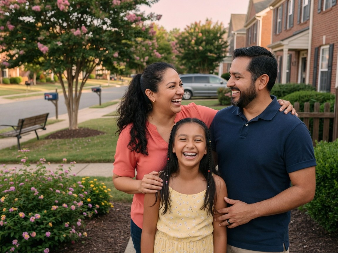 Familia hispana sonriendo—cuidado dental familiar en LeesPike Dental, Sterling VA
