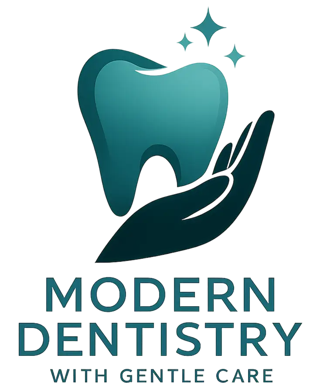 A hand holding a tooth with sparkles, symbolizing modern dentistry.